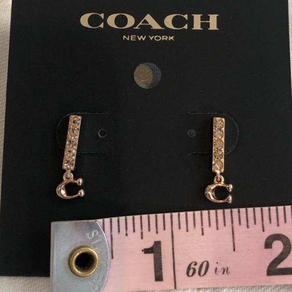 Coach Jewelry Coach Signature Rose Gold Pave Bar Stud Earrings Nwt